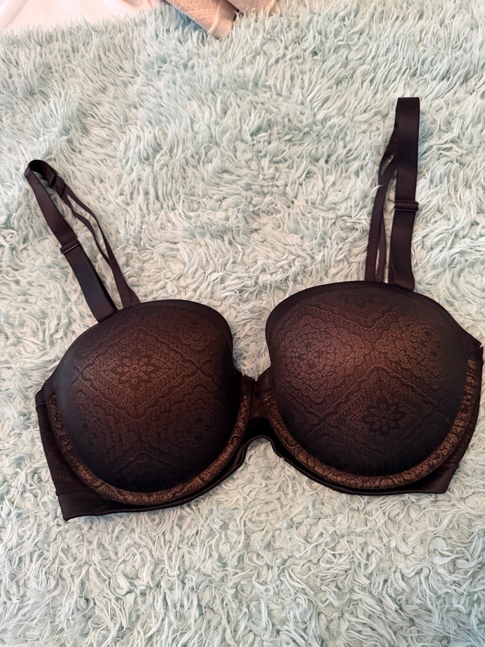 Ambrielle Black Lace-Pattern Push-Up convertible Strapless Bra